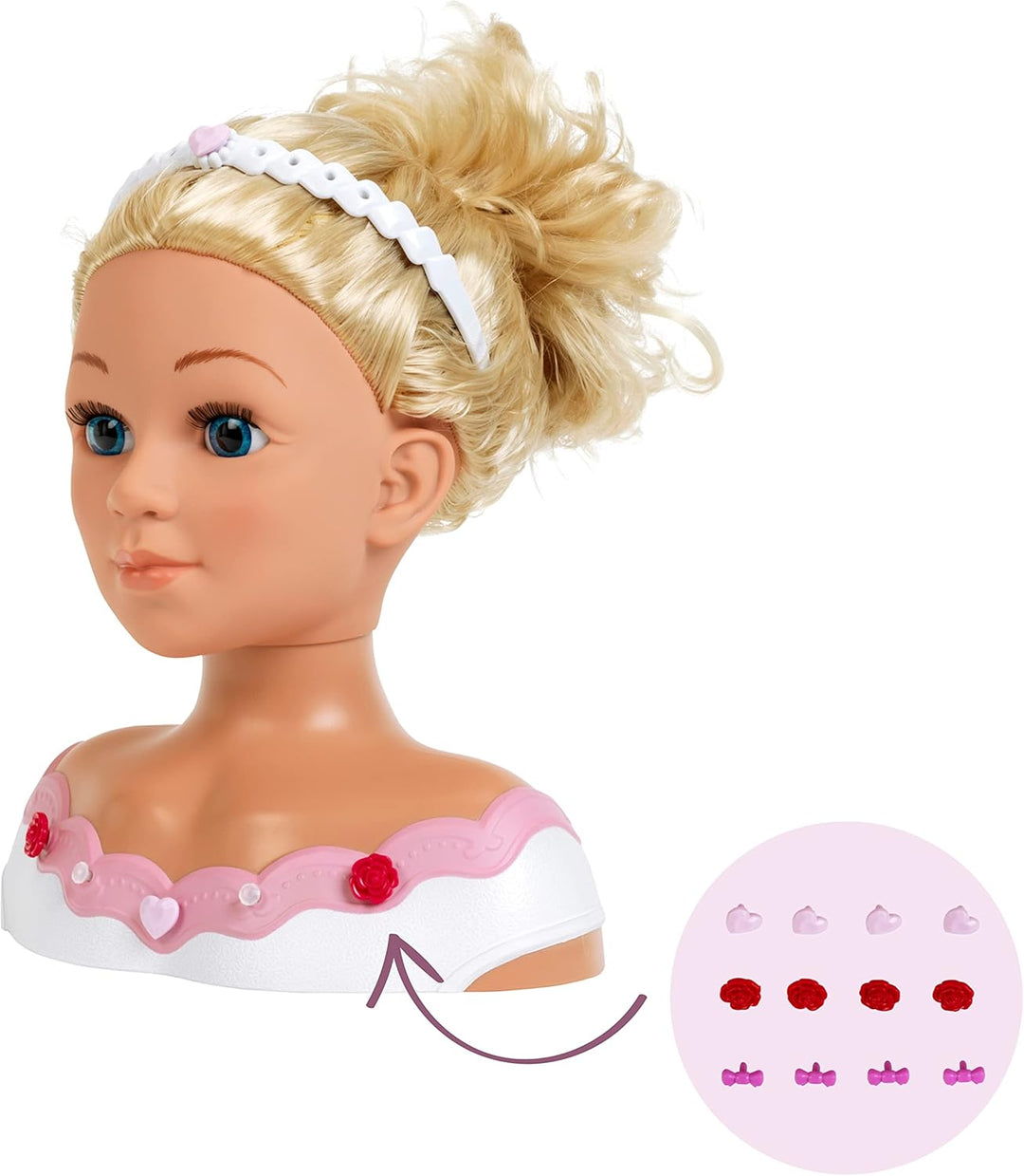 Theo Klein 5242 Schmink- u. Frisierkopf Rose| Mit Haarschmuck und Kosmetik | Spielzeug für Kinder ab