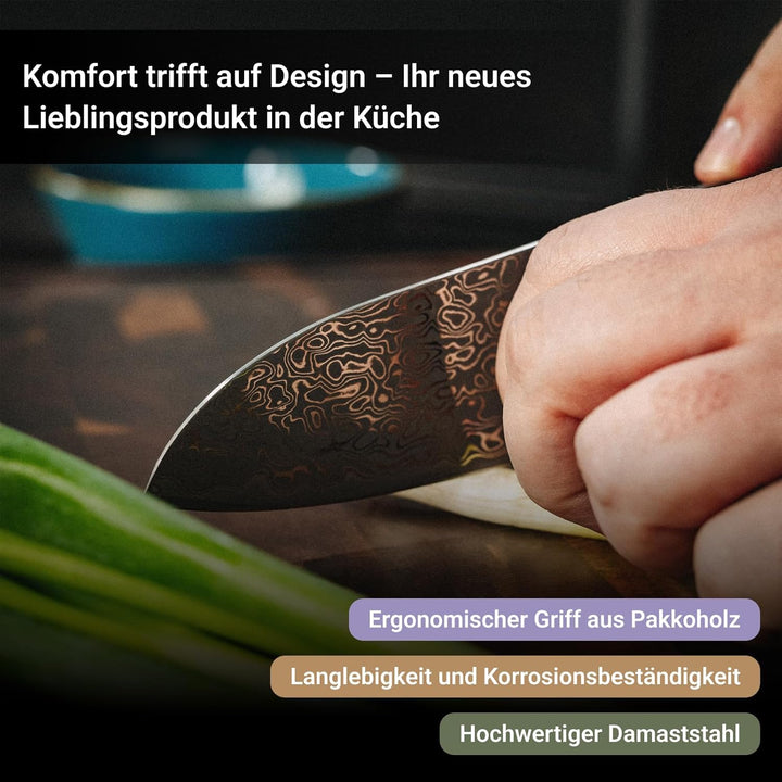 FIVI Damastmesser Set 3-teilig AKIRA, YUNO, SANJI | Profi Küchenmesser Set aus VG10 Damaszenerstahl
