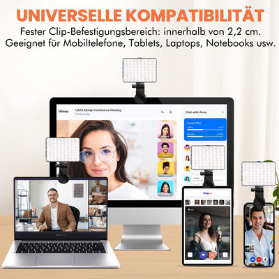 ETENTOUS Selfie Licht mit Clip, 72 LED Videolicht Dimmbare 3000K-9900K, Eingebauten Rechargeable Akk