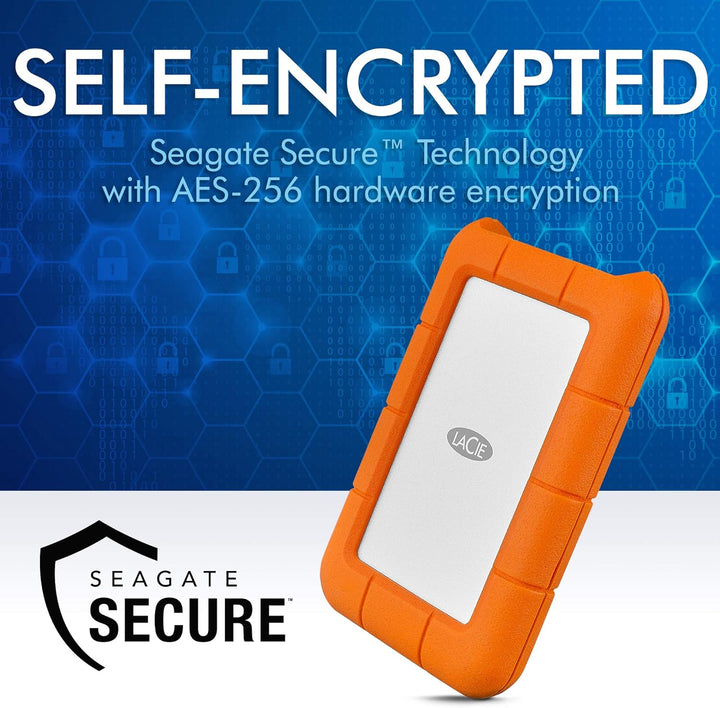 LaCie Rugged Secure 2TB tragbare externe Festplatte, 2.5 Zoll, PC & Mac, inkl. USB-C w/o USB-A Kabel