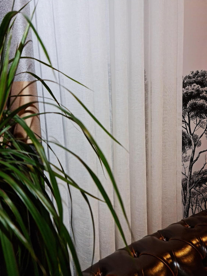 GARDINESTAN JUNG CFO GmbH Gardinen Weiss in Leinenoptik Halbtransparent mit Kräuselband und Bleiband