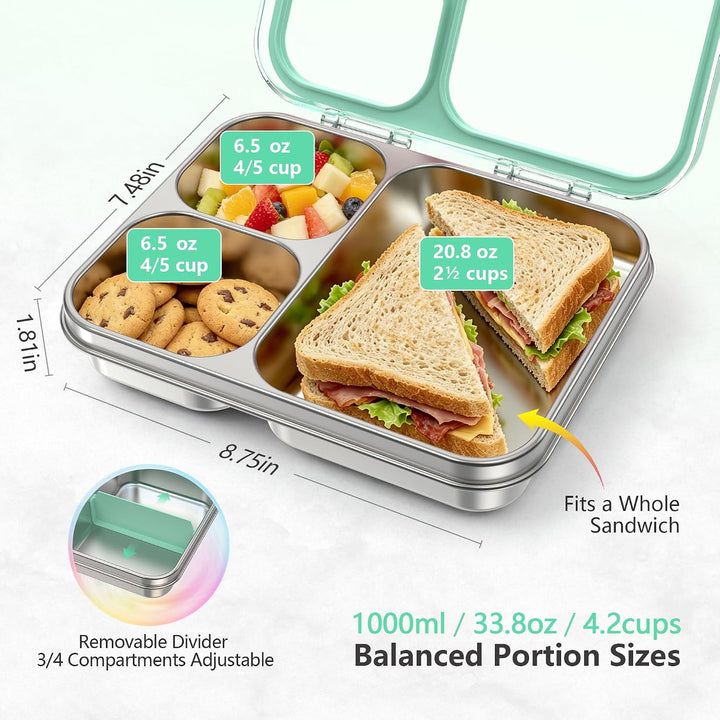 VITONIS Edelstahl Brotdose Lunchbox mit 3 Fächern mit Tritan-Deckel, 1000ml Metall Bento Lunch Box K