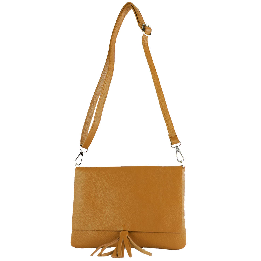 modamoda de - T242 - ital. Leder Clutch Umhängetasche Small Senfgelb, Senfgelb