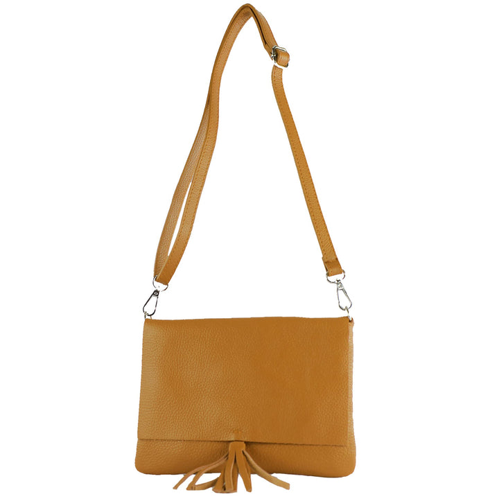 modamoda de - T242 - ital. Leder Clutch Umhängetasche Small Senfgelb, Senfgelb