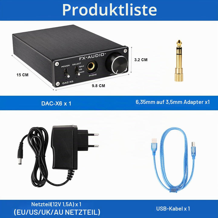 KGUSS FX-Audio DAC-X6 Mini HiFi 2.0 Digitaler Audio-Decoder DAC-Eingang USB/Koaxial/Optischer Ausgan