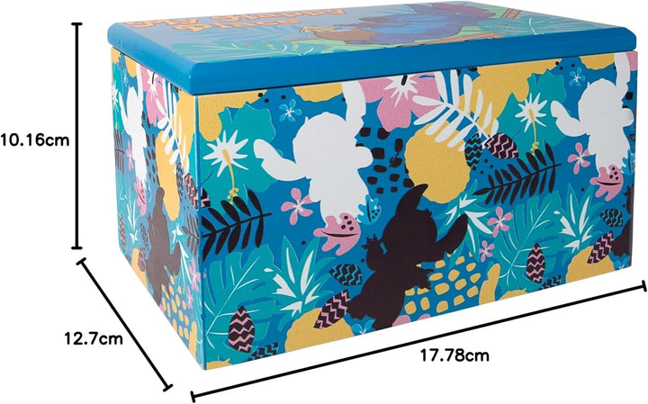 Disney Lilo and Stitch "My Happy Place" Silk Screen Print Blue Jewelry Box Jewelry Organizer, Offici