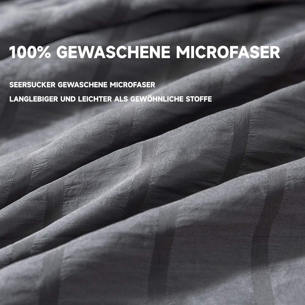 Boqingzhu Seersucker Bettwäsche Grau 155x220cm Sommer Atmungsaktiv Kühlende Wende Bettwäsche Set Bet