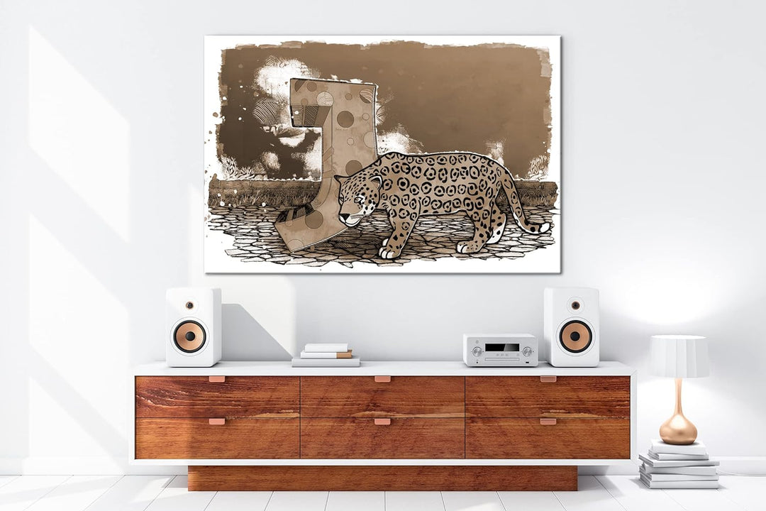 deyoli J wie Jaguar Format: 80x60 Effekt: Sepia als Leinwandbild, Motiv fertig gerahmt auf Echtholzr