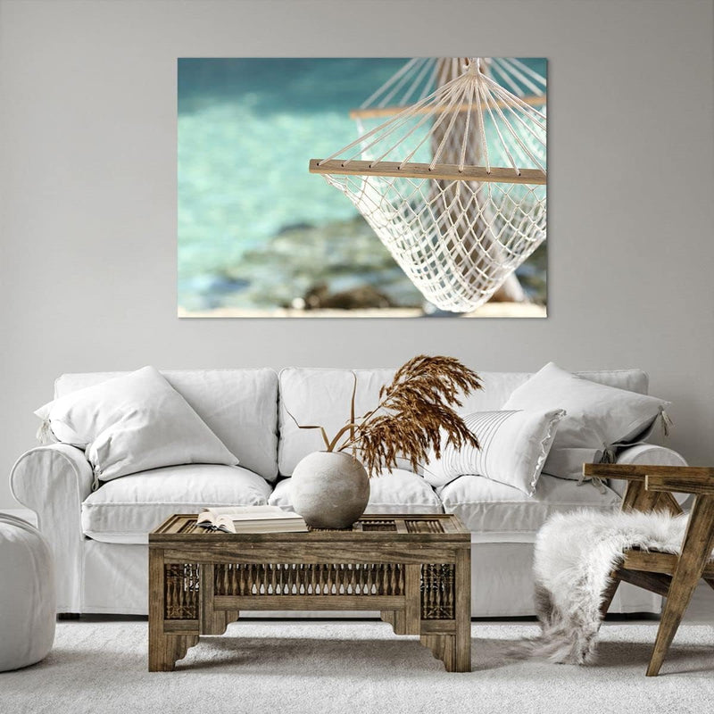 Bilder auf Leinwand 100x70cm Leinwandbild Reise hängematte tropisch strand Gross Wanddeko Bild Schla