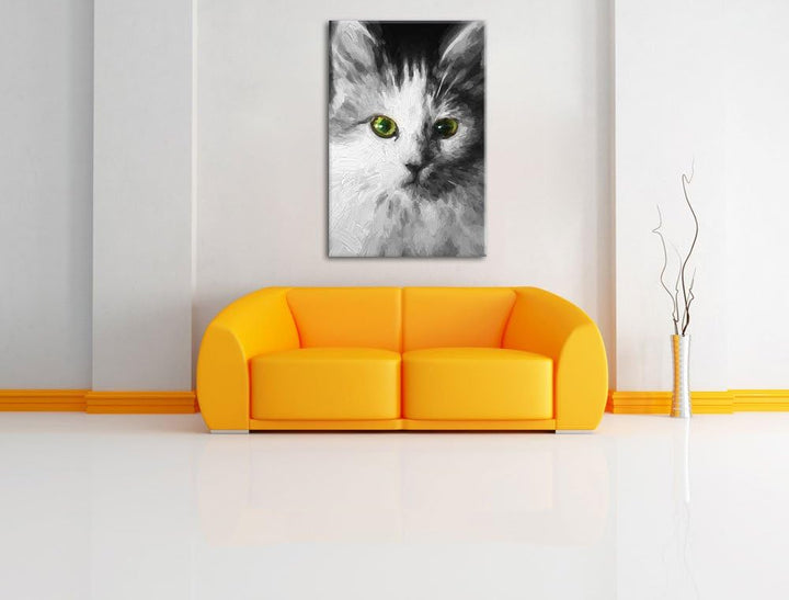anmutige Katze schwarz/weiss Deluxe Format: 100x70 cm auf Leinwand, XXL riesige Bilder fertig gerahm