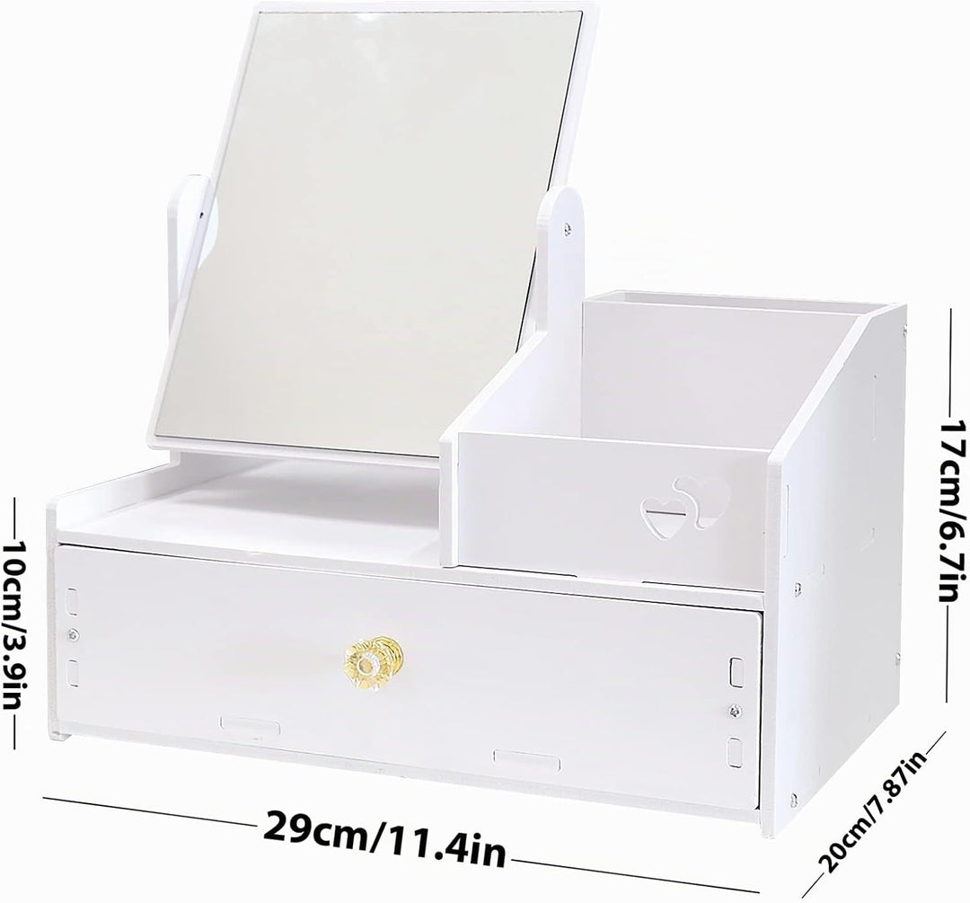 LEcylankEr Cosmetic Organizer, Schminktisch Organizer mit Spiegel, White Desktop Kosmetik Organizer,