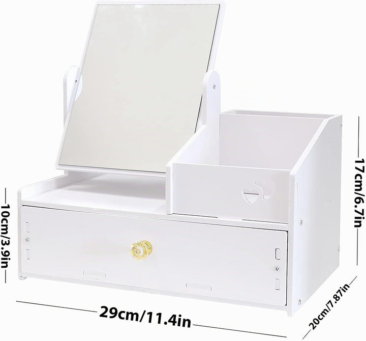 LEcylankEr Cosmetic Organizer, Schminktisch Organizer mit Spiegel, White Desktop Kosmetik Organizer,