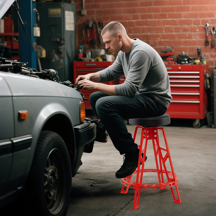 COSTWAY Werkstatthocker Hoch, Werkstattstuhl mit 360° drehbarem Sitz & Fussstütze, Werkstatt Hocker