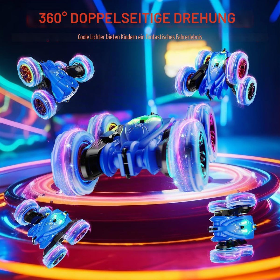 Schnell Direktladung Ferngesteuertes Auto mit Buntem Licht, Doppelseitiges 360° Flip Stunt Auto, 2.4