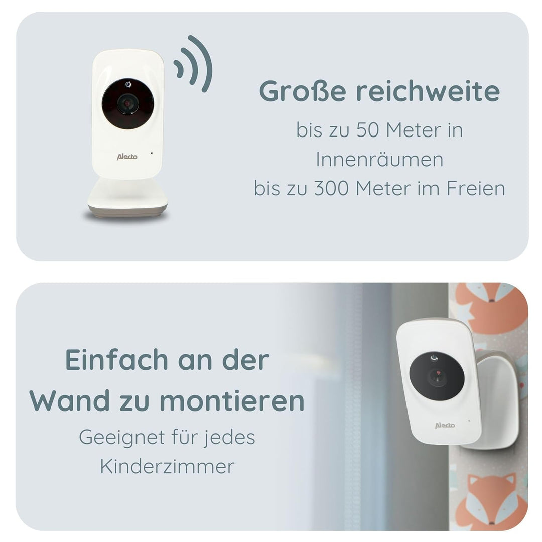 Alecto DVM-71 Babyphone mit Kamera - Grosse Reichweite (bis zu 50 m im Innenbereich - bis zu 300 m i