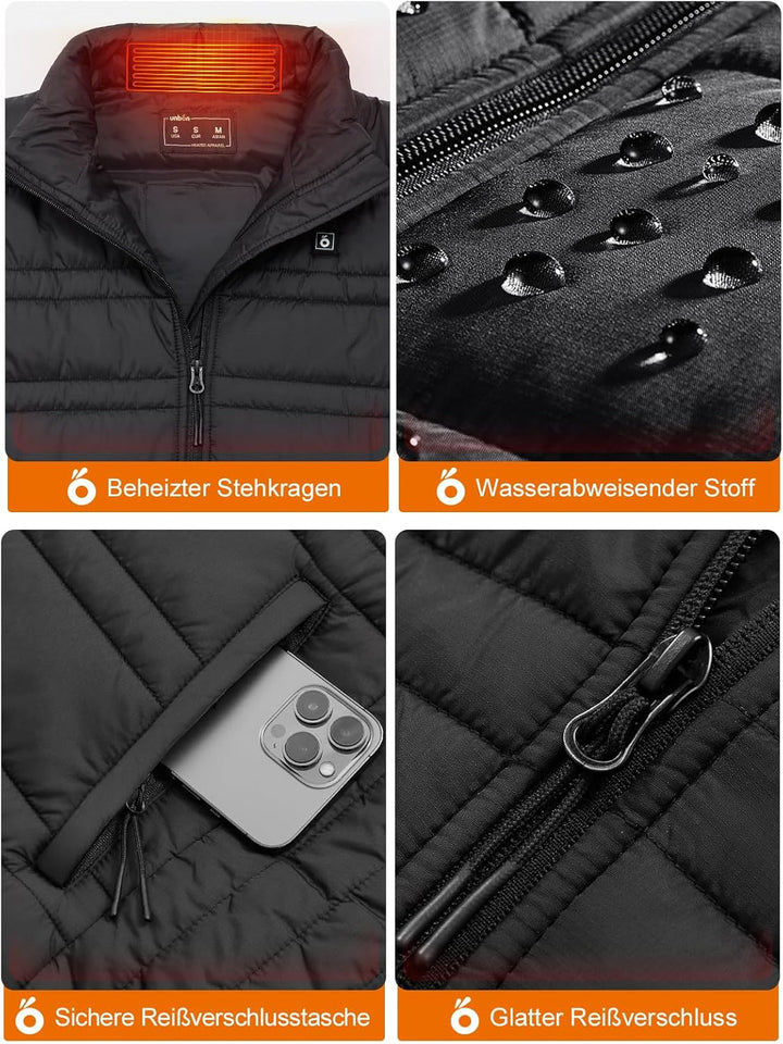 UNBON Beheizbare Weste, Heizweste Herren, Beheizbare Jacke mit Powerbank 10000mAh USB, Beheizte West
