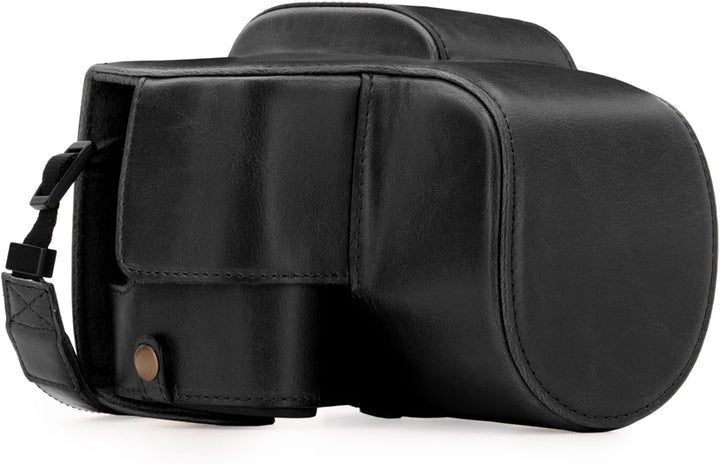 MegaGear Panasonic Lumix DC-FZ80, FZ82 Ever Ready Leder Kamera-Case mit Trageriemen und Batteriezuga