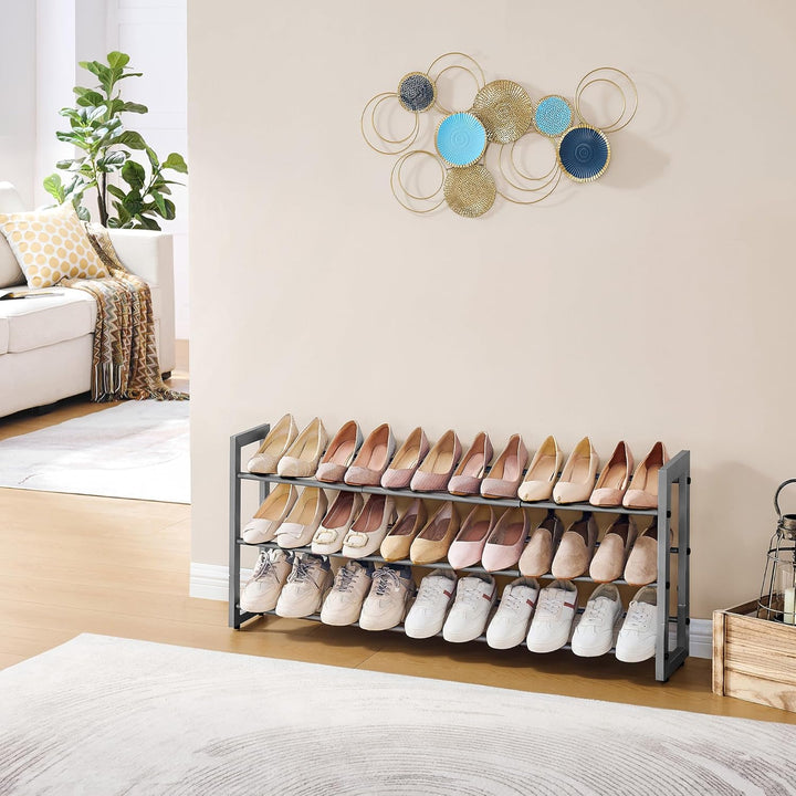 FAVOOSTY 2 Ebenen Schuhregal Metall Ausziehbares Weiss, Verstellbar Platzsparend, Shoes Rack, Robust