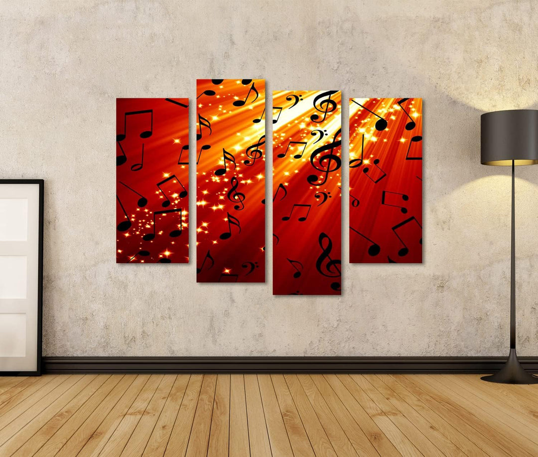 islandburner Bild auf Leinwand Musiknoten Auf Rotem Hintergrund Mit Hellen Strahlen Bilder Wandbilde