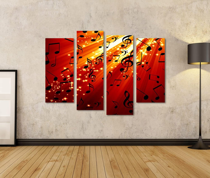 islandburner Bild auf Leinwand Musiknoten Auf Rotem Hintergrund Mit Hellen Strahlen Bilder Wandbilde