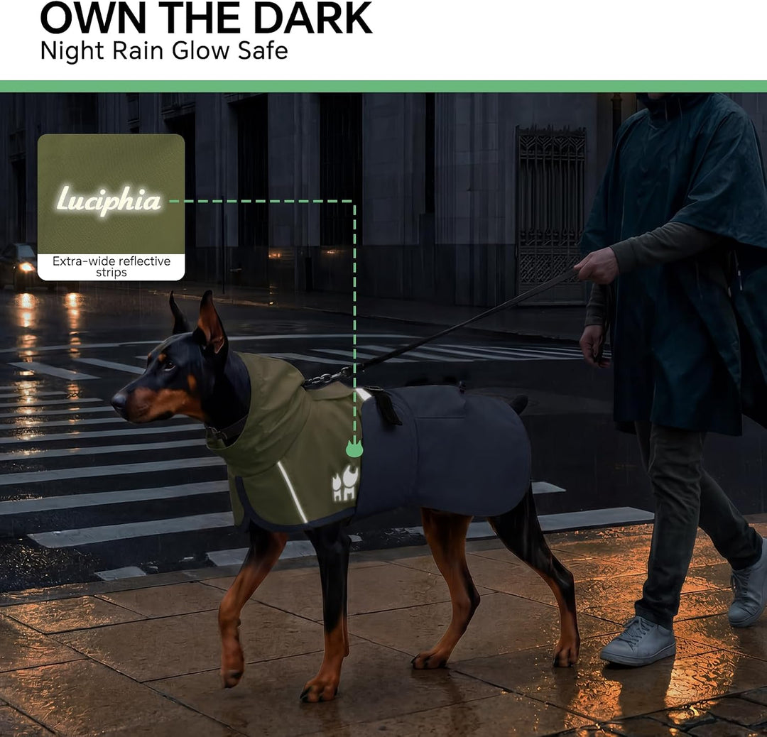 Luciphia Regenmantel Hund Wasserdicht,Reflektierende Hundemantel mit Kapuze und Taschen, Grössenvers