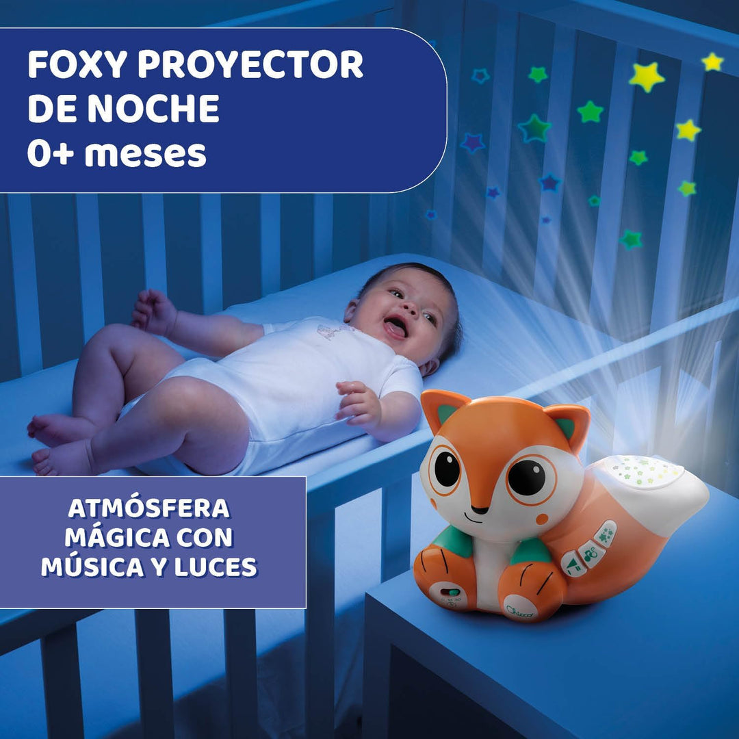 Chicco Projektor Foxy, niedlicher tragbarer Projektor mit entspannenden Melodien und bunten Projekti