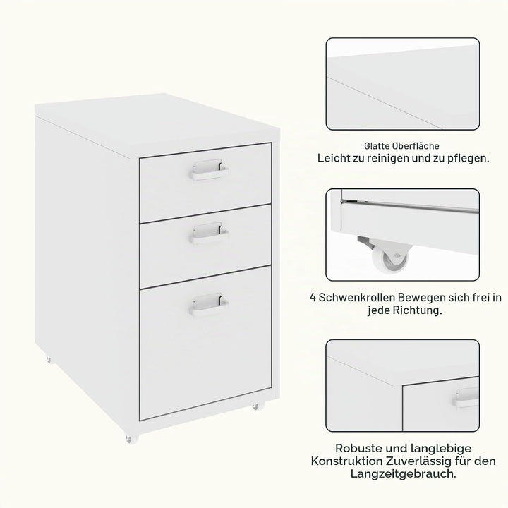 FLEXISPOT Rollcontainer Büroschrank mit 3 Schubladen, Aktenschrank Metallschrank Kommode mit Rädern,