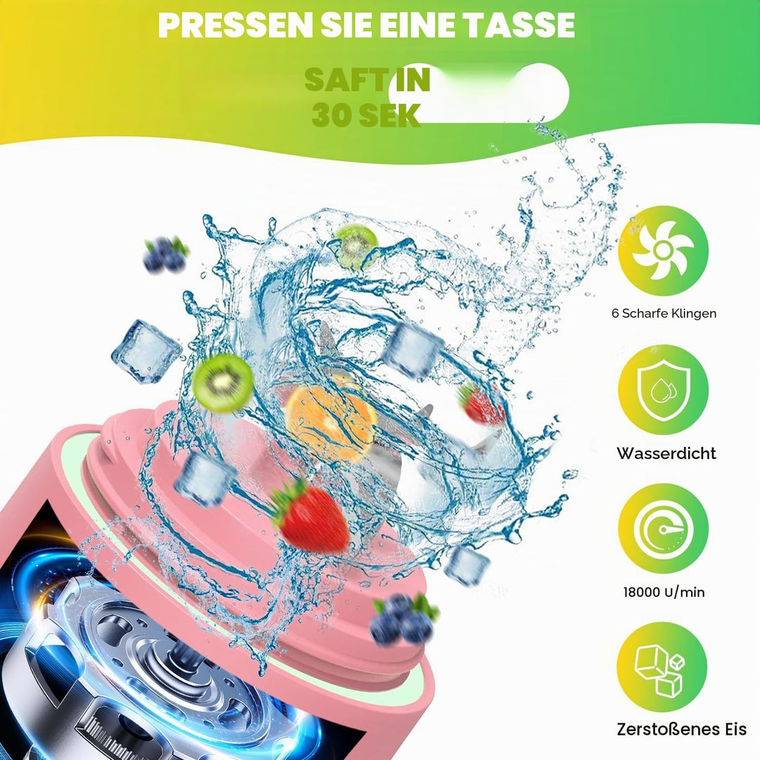 Tragbarer Mixer Smoothie Maker - 600ml Mini Standmixer to Go - 6 Klingen, Reisedeckel und Isolierte
