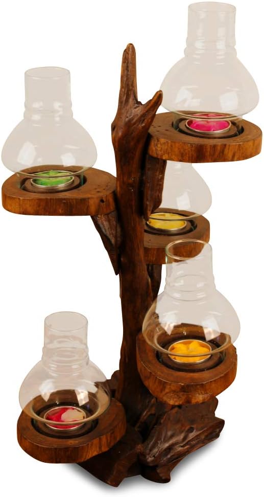 Kerzenständer Baum - Windlicht in Baumoptik - 2 bis 5 Lichter mit Glasaufsatz und Kerze - Teelichtha