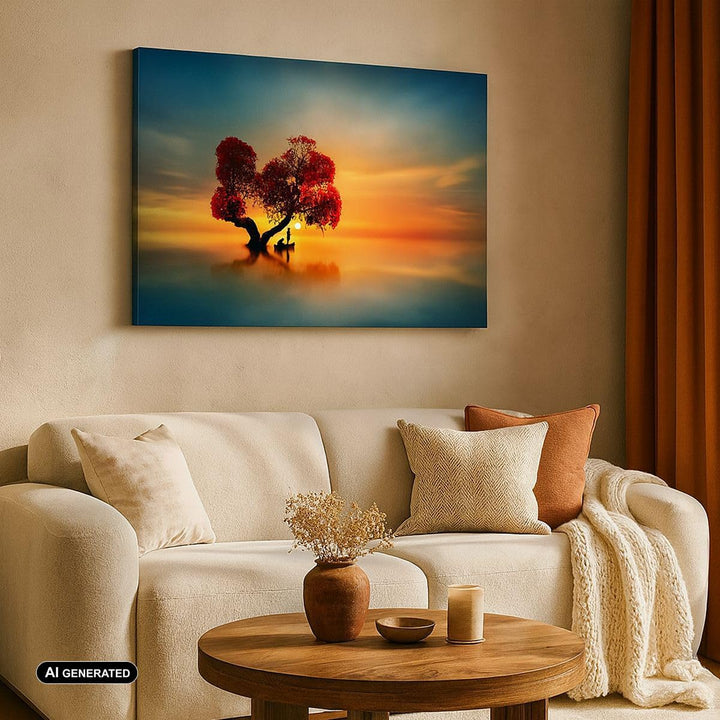 Bilder auf Leinwand See Natur Nacht Leinwandbild mit Rahmen 70x50cm Wandbilder Dekoration Wohnzimmer
