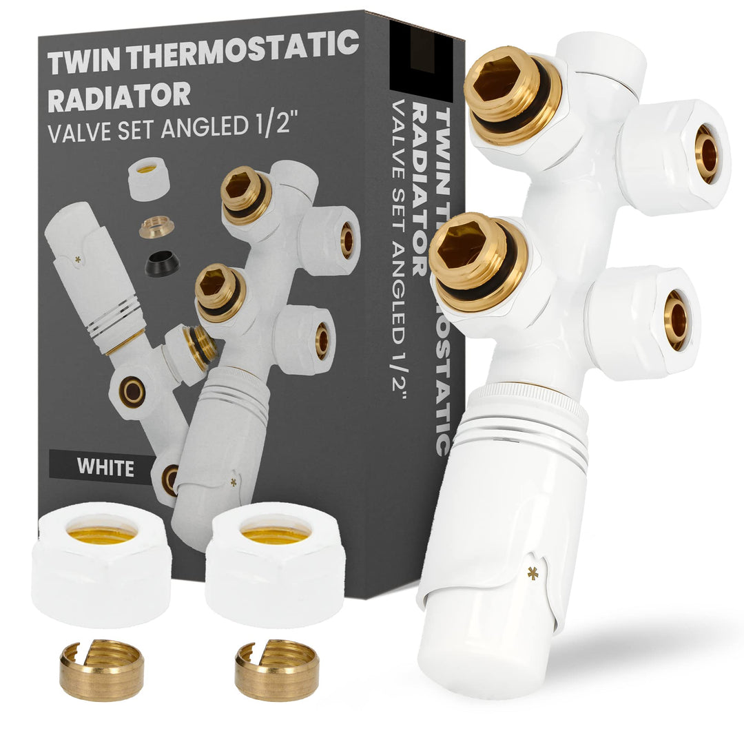 Multiblock Set Heizkörper Thermostat-Heizkörperventil-Set Eckform 1/2'' Weiss Anschlussarmatur Therm