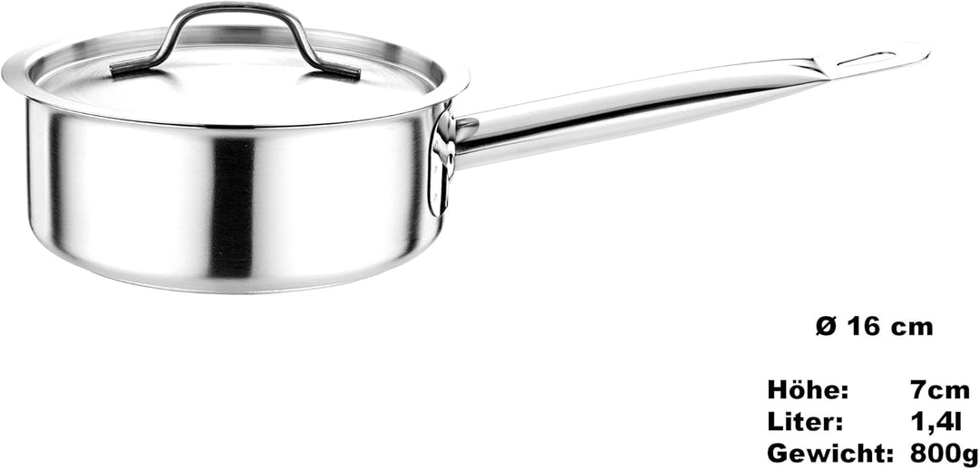 Edelstahl Kochtopf mit Deckel für alle Herdarten Topf in 11 Grössen Ø 16cm - Höhe 7cm, Ø 16cm -