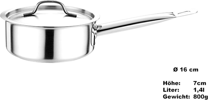 Edelstahl Kochtopf mit Deckel für alle Herdarten Topf in 11 Grössen Ø 16cm - Höhe 7cm, Ø 16cm -