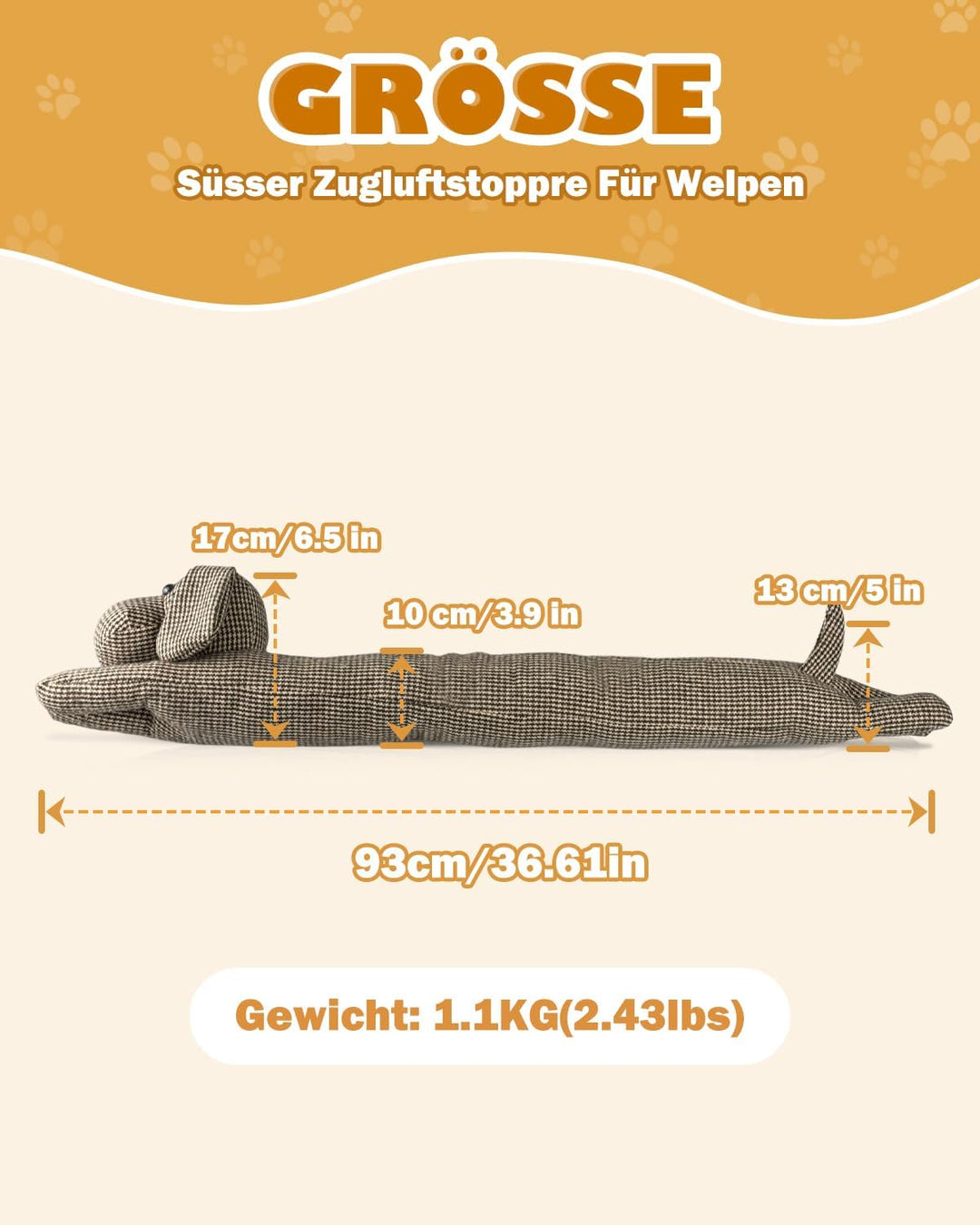 Zugluftstopper Für Türen 93cm, 1.1KG Schwer Zugluftstopper Tür, Schutz vor Luftzug und Lärm, Tier De