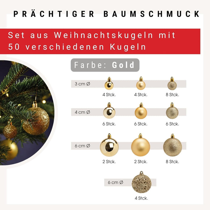 WOMA Christbaumkugeln Set Gold & 22 weiteren Farben - 50er & 100er Weihnachtskugeln Set - Weihnachts