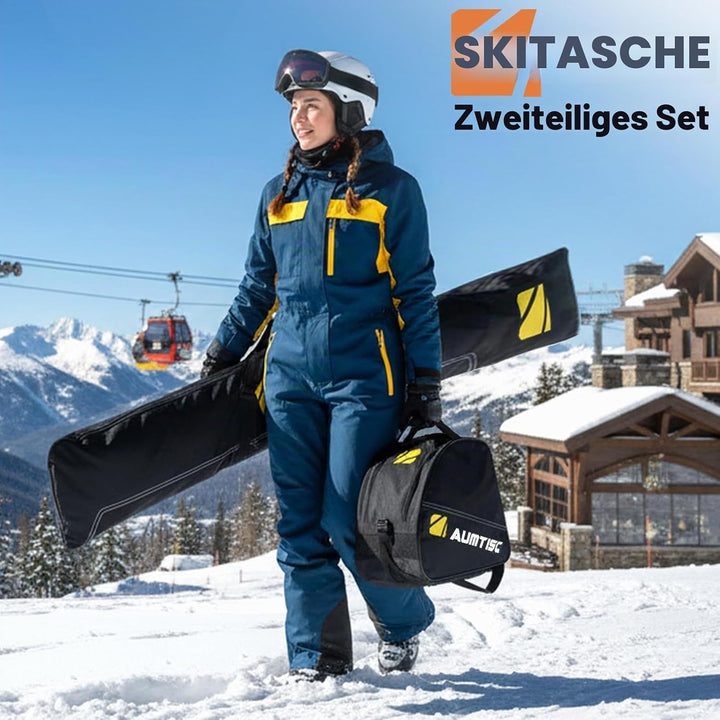AUMTISC Skitasche Set Skisack &Skischuhtasche Längenverstellbare Bis 200 cm für 1 Paar Ski & Skischu