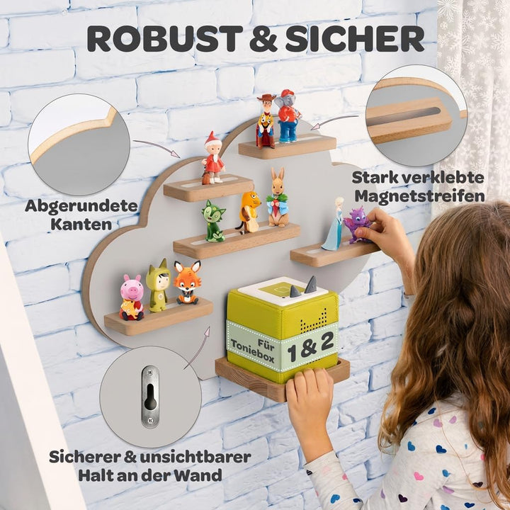 Tonie Regal Wolke Grau für Toniebox 1 & 2 [GRATIS Tragetasche] bis 20 Figuren - Mädchen und Junge -