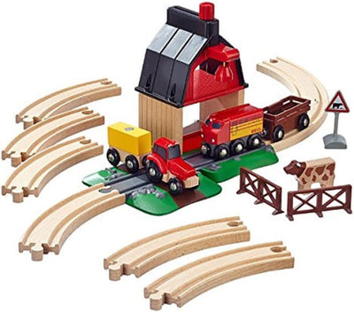 BRIO World 33719 Bahn Bauernhof Set - Holzeisenbahn mit Bauernhof & World 33884 Batterie-Dampflok mi