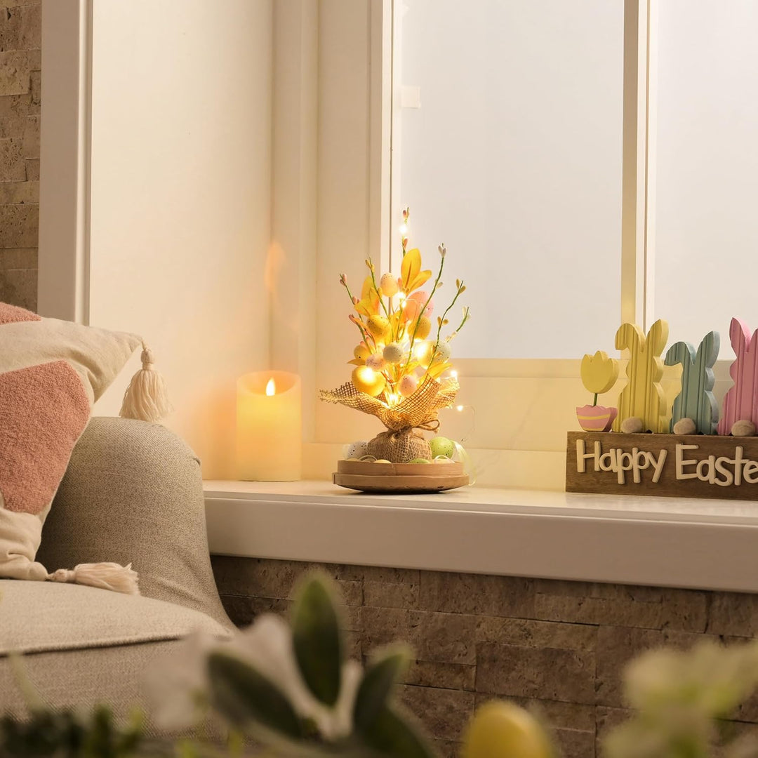 Valery Madelyn 28cm Ostereierbaum mit Licht, Bunte Eier Zweig Baum Dekorationen mit LED Lichtern und