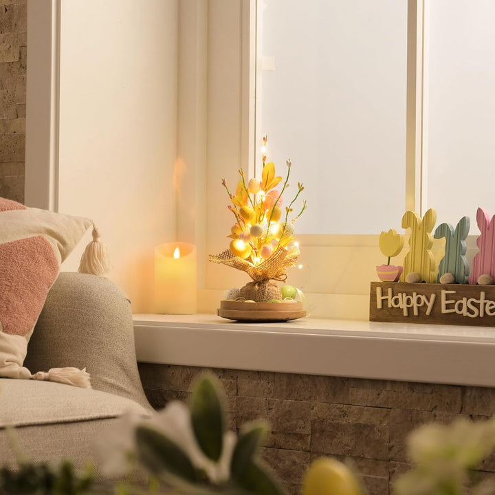 Valery Madelyn 28cm Ostereierbaum mit Licht, Bunte Eier Zweig Baum Dekorationen mit LED Lichtern und