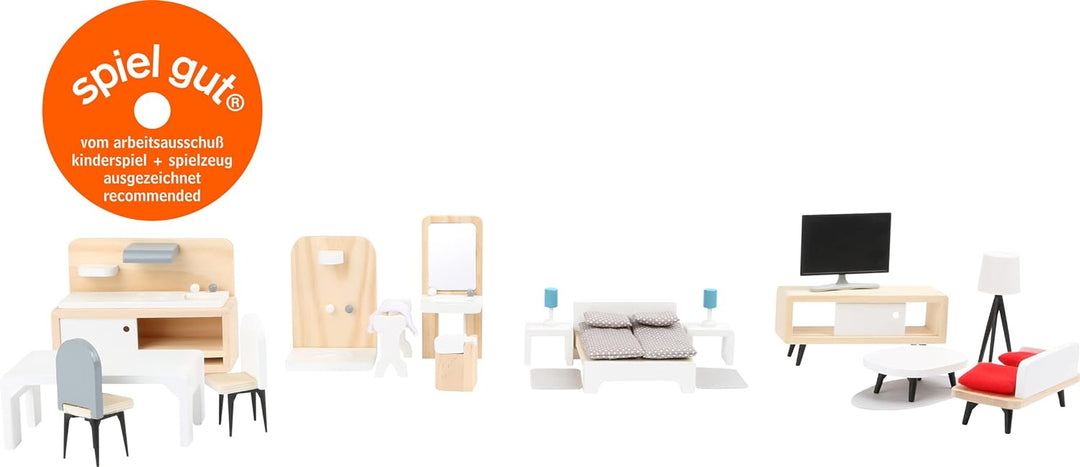 Small Foot Puppenhausmöbel Komplett-Set aus Holz, Wohnzimmer, Küche, Schlafzimmer und Badezimmer, ab