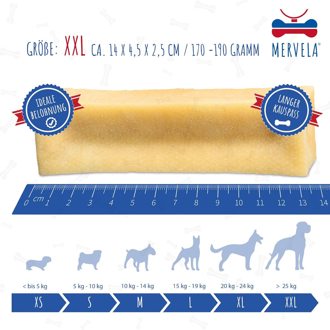 MERVELA® Kaukäse für Hunde | 3 * 170 Gramm | XXL | Käseknochen für Hunde | Beschäftigung & Belohnung