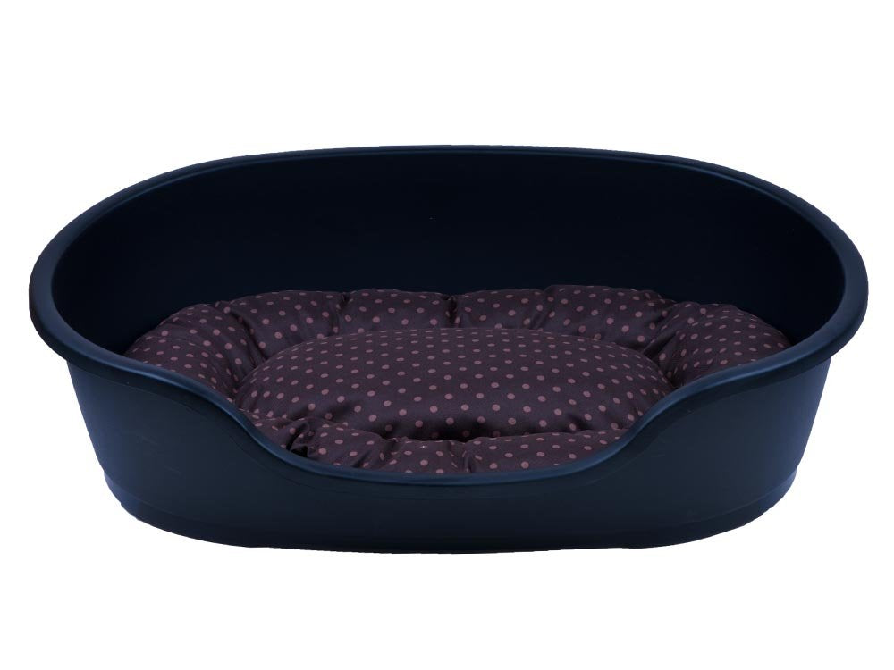adena Hundekorb 71 x 48 cm anthrazit + Kissen Tupfen braun, L 71 x B 48 x H 22 cm