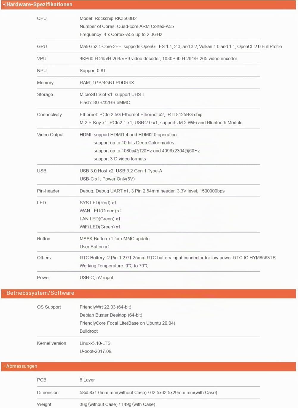 Nanopi R5C Wireless Mini WiFi Router OpenWRT mit Rockchip RK3568B2 Soc 0.8T NPU Onboard Dual PCIe 2.