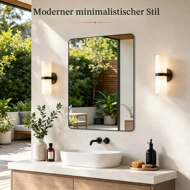 Schwarzer Rahmenspiegel 40 x 60 cm, rechteckiger Badezimmer-Wandspiegel, hängend horizontal/vertikal