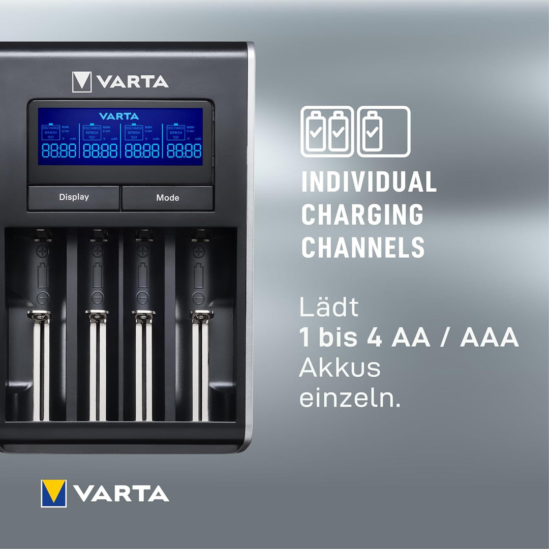 VARTA Akku Ladegerät, Batterieladegerät für AA/AAA, Dual Tech Charger, 4 Lademodi, Temperaturkontrol