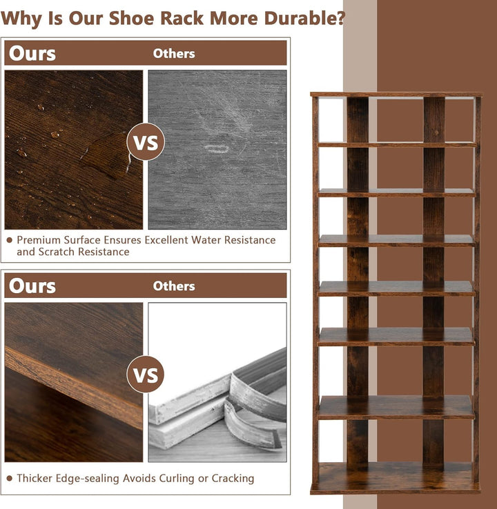 GIANTEX Schuhregal schmal und hoch, Schuhschrank Regal Holz 8 Ebenen, Schuhständer Schuhablage verti