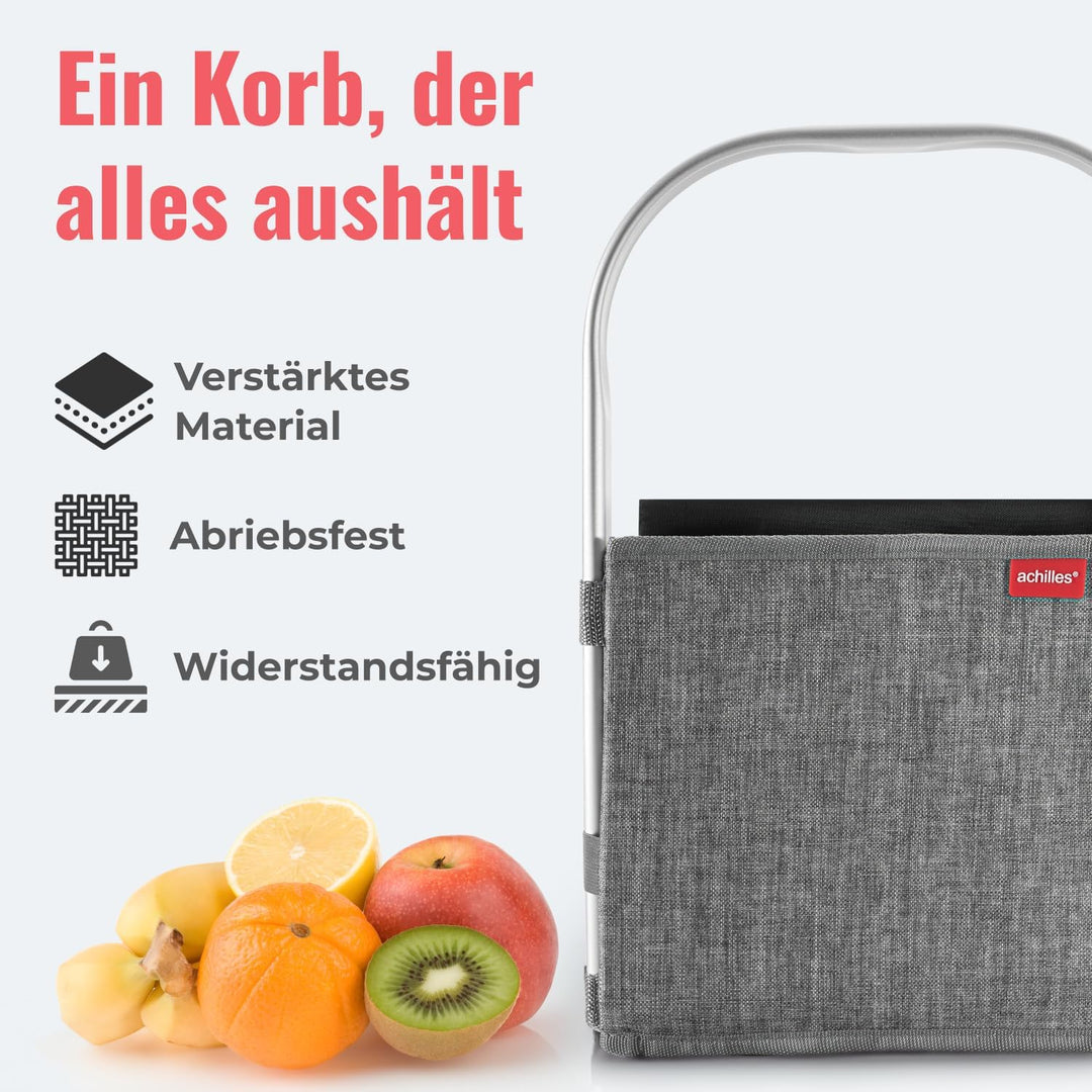 achilles Einkaufskorb - praktischer Tragekorb zum Einkaufen - klappbare Einkaufsbox mit Alu-Griff -