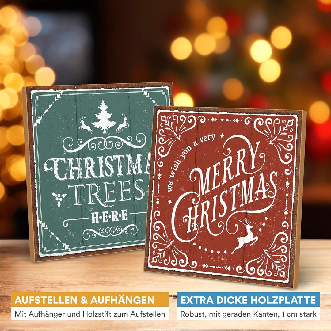 ARTFAVES® Schilder Set - Vintage Weihnachten Bunt | Weihnachtsdeko Shabby Chic Vintage Holzbilder Co