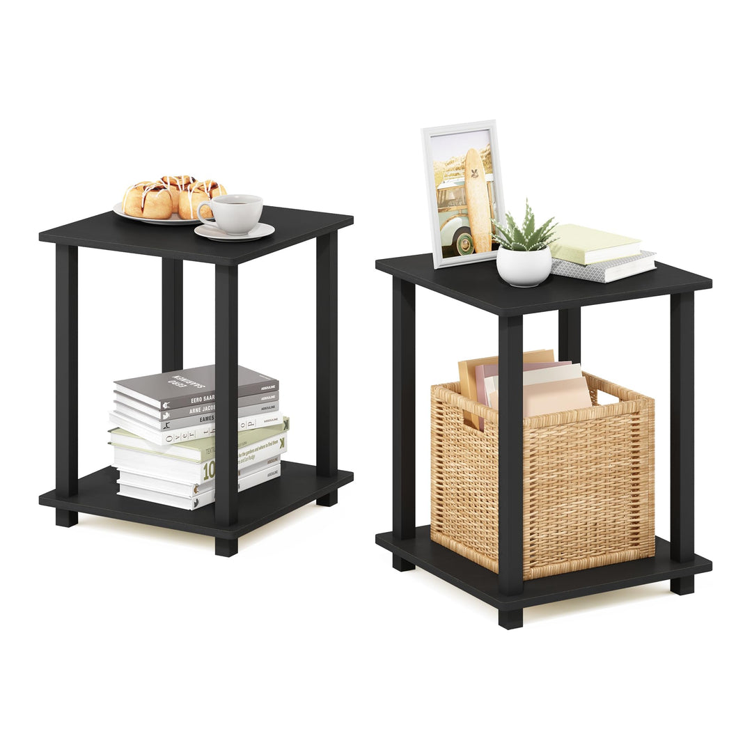 Furinno Simplistic Sofatisch, Couchtisch, Beistelltisch, mit 2 Ebenen, 2-er Set, Americano/Schwarz,